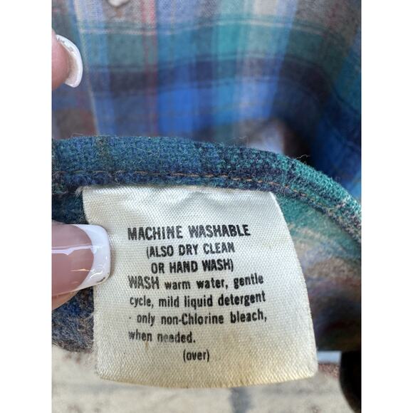 Pendleton vintage 1970's Board Shirt Teal Plaid 100% Wool Sz XL Made In USA - Picture 7 of 8